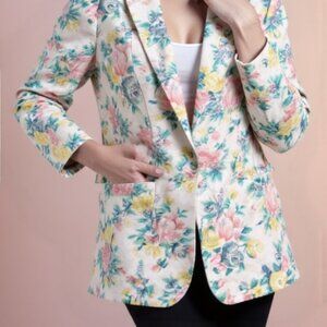 Vintage Floral Jacket with Pin | Lightweight Summer Jacket |